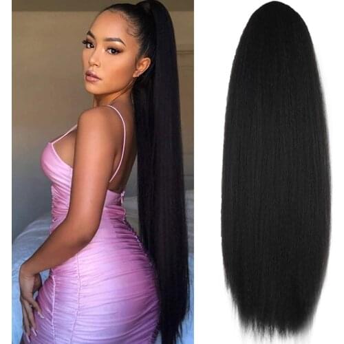 XINRAN Synthetic Yaki Straight Ponytail Hair Extensions Drawstring Afro Yaki Ponytail Hair Pieces for Women 24inch