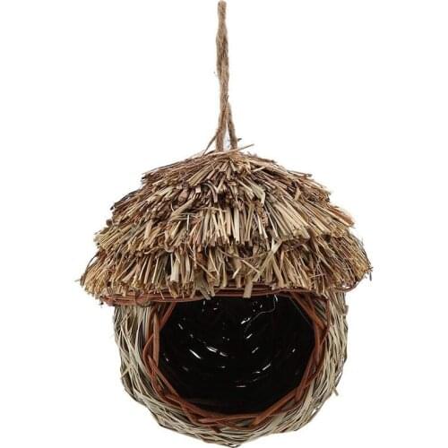 Bird Nest Handmade Woven Straw Bird Cage Parrot Nesting Hanging Breeding Cave Hatching House Hut For Parakeet Hamster Gerbil Chi