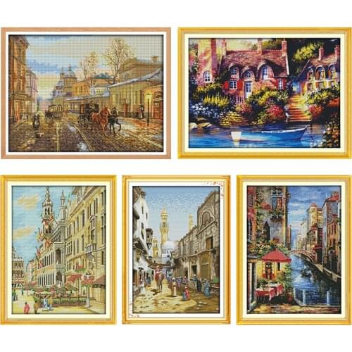 Joy Sunday Cross Stitch Kits Stamped Exotic Scenery Embroidery 11CT 14CT Counted Printed Needlework Handmade Decoration Gift Set