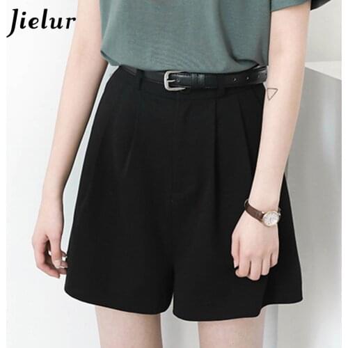 Jielur Fashion Black Shorts Korean Style Sashes Womens Shorts Summer 2021 New Casual Straight Shorts Large Size S-4XL Zipper
