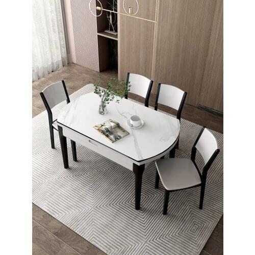 Shuanghu furniture rock plate retractable small family variable round modern simple light luxury dining table
