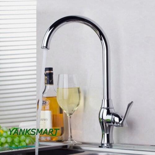 YANKSMART UK Modern Kitchen Chrome Polished Solid Brass Basin Sink Faucet Swivel Single Lever Rotate Deck Mounted Mixer Tap
