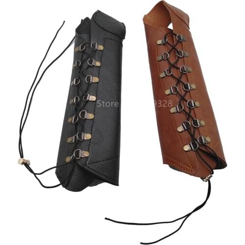Unisex Medieval Armor Costume Arm PU Leather Bracers Archery Accessoris Men Wristband Protector Steampunk Bangle Buckle Bracelet