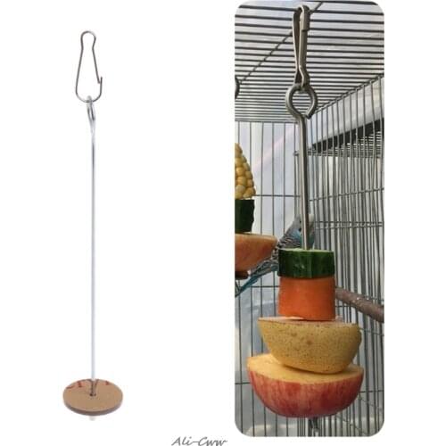 High quality Pet Parrots Birds Food Holder Support Stainless Steel Fruit Spear Stick Meat Skewer