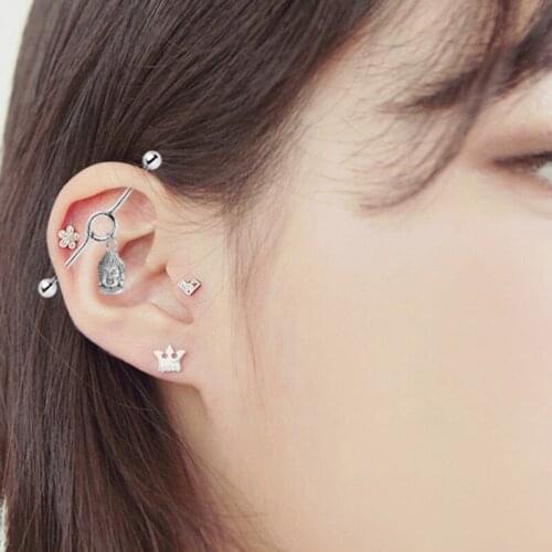 2PC Steampunk Industrial Barbell Body Piercing Jewelry Silver Color Buddha Industrial Barbell Dangle Pendant Industrial Piercing