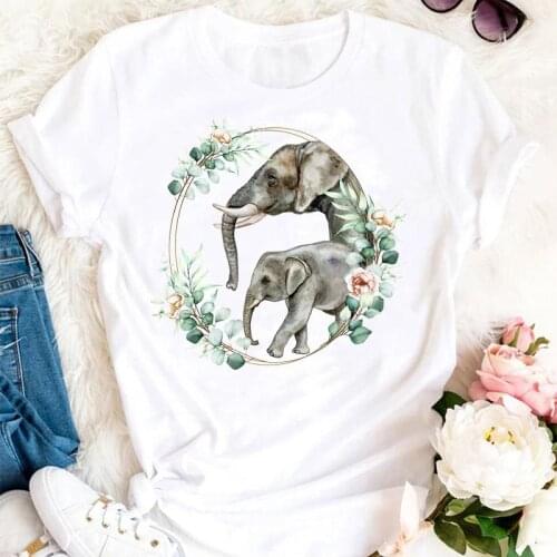 Women Summer Elephant Animal 90s 2021 Trend Cartoon Clothes Tshirts Fashion Stylish T Top Lady Print Sexy Tee T-Shirt