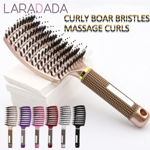 Women Hair Scalp Massage Comb Bristle Nylon Hairbrush Wet Curly Detangle Hair Brush For Salon Barber Hairdressing Styling Tools