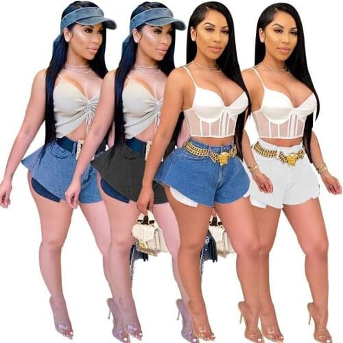 Washed Zipper Up Flare Denim Shorts Womens Jeans Streetwear Short Jean Plus Size XS-5XL Solid Wide Leg Pants With Pockets