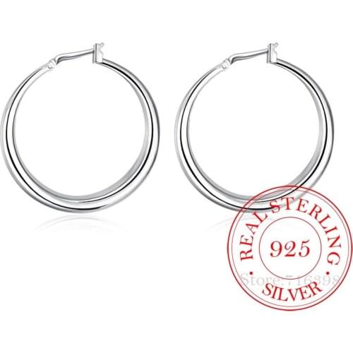 Korean Diameter 34mm Big Solid circles Hoop earrings For women 2020 925 Sterling Silver Brincos de Prata Fine Jewelry For Female
