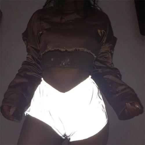 Solid Color Low waist Elastic Waist Sexy Shorts Women Hip Hop Shiny Short Pants Night Light Reflective Shorts Casual Shorts
