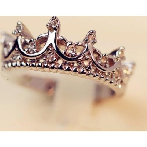 Fashion Silver Color Crystal Drill Hollow Crown Shaped Queen Temperament Rings For Women Party Wedding Ring Jewelry 2021