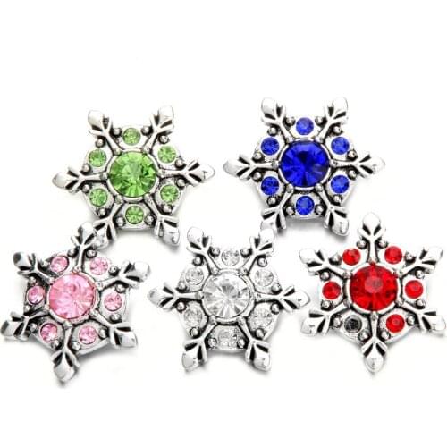 10pcs/lot New Christmas Snap Jewelry Rhinestone Flower Snowflakes 18mm Metal Snap Button Fit Snap Bracelet Christmas Gift