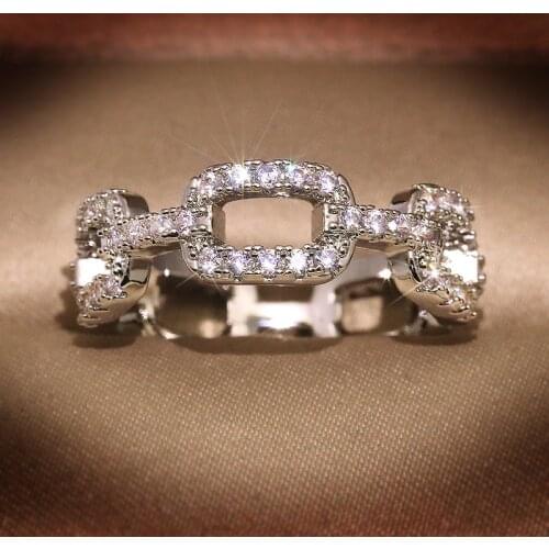 2021 New Design Dazzling AAA Zircon Geometric Wedding Ring Female Noble Silver Engagement Ring Chic Tail Ring Fashion Jewelry