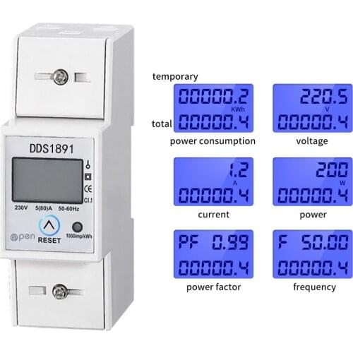 5(80)A Single Phase DIN Rail Digital Electric Meter LCD Display with Reset Meter