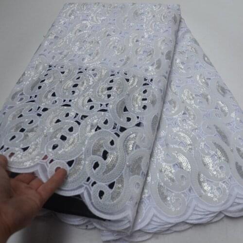 5yards/pc) high grade handcut African organza lace fabric white silver sequins embroidered wedding lace for party dress OP128