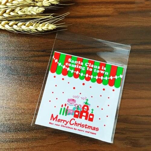 50pcs/lot Transparent Design Adhesive Bag Cookies Diy Gift Bag For Christmas Wedding Party Candy Food Packaging Bag