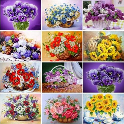 5D DIY Diamond Painting Flower Basket Diamond Embroidery Scenic Cross Stitch Mosaic Rhinestones Full Round Drill Art Home Decor