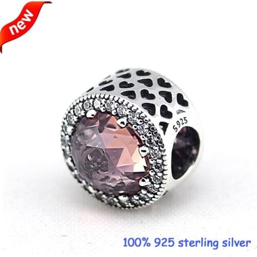 Fits Pandora Bracelets Radiant Hearts Silver Beads With Blush Pink Crystal 100% 925 Sterling Silver Charms DIY Wholesale 09251