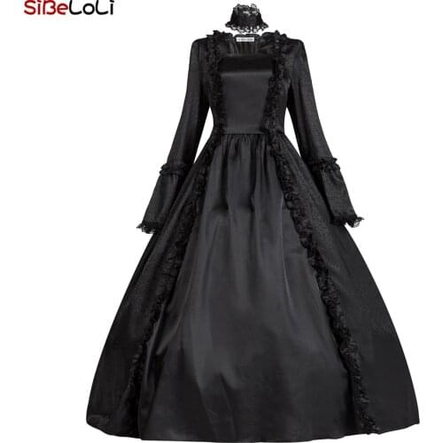 Renaissance Fair Black Gothic Victorian Fantasy Dress Punk Cosplay Gown Witch Theater Costume