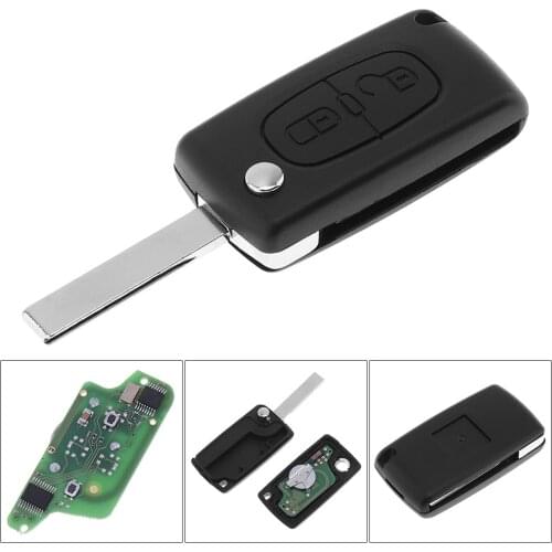 Black 433MHz 2 Buttons Keyless Uncut Flip Remote Key Fob with PCF7941 Chip and HU83 Blade Fit for Citroen Peugeot 2008-2011