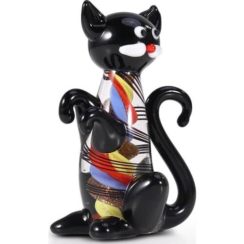BLACK KITTEN GLASS SCULPTURE ANIMAL CATS FIGURINES ORNAMENT FAVOR GIFT GLASS CRAFT DECORATION FOR HOME OFFICE R2047