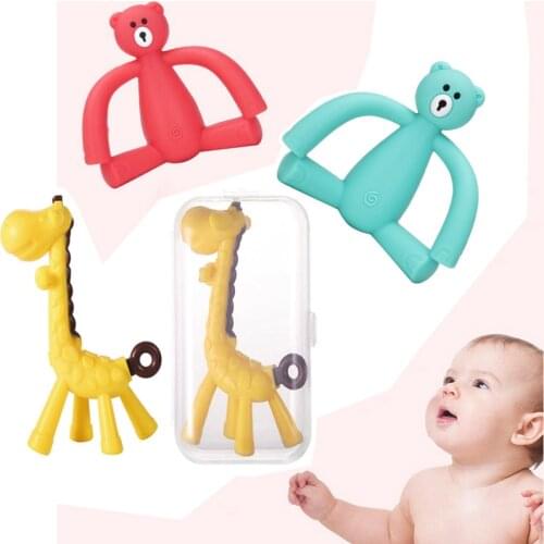 BPA Free Safe Silicone Baby Teether Toys Cartoon Monkey Giraffe Infant Molar Tooth Pain Relief Tools Kids Stop Sucking Thumb Toy