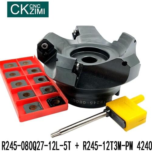 R245-080Q27-12L-5T 80mm Face Milling CNC Cutter + inserts 10pcs R245-12T3M-PM 4240 face mill milling cutter cnc milling tools