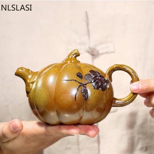 Yixing Antique Pumpkin Shape Tea Pot Handmade Purple Clay Teapot Beauty Kettle Chinese Tea Ceremony Customized Gifts 330ml
