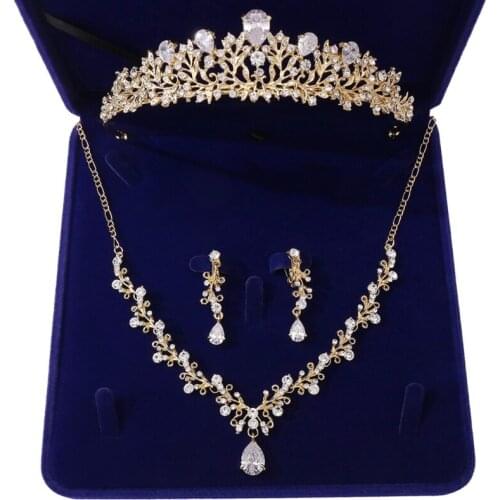 Bridal Jewelry Set Bride Crystal Zircon Tiara Earrings Necklace Sets for Wedding Prom Party Match with Wedding Dress