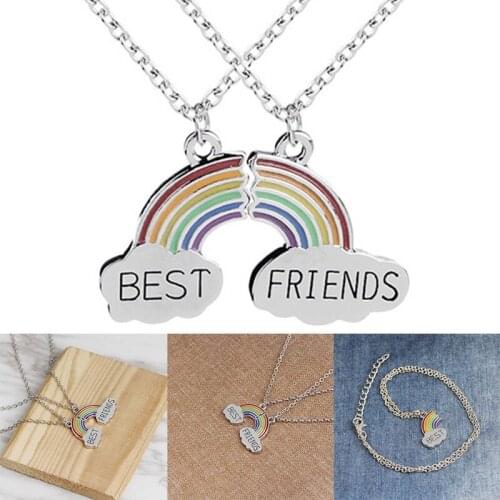 Creative 2 Piece Rainbow Cloud Pendant Necklace Best Friend Patching Necklace Set Friendship Jewelry Gift For Friends Collares
