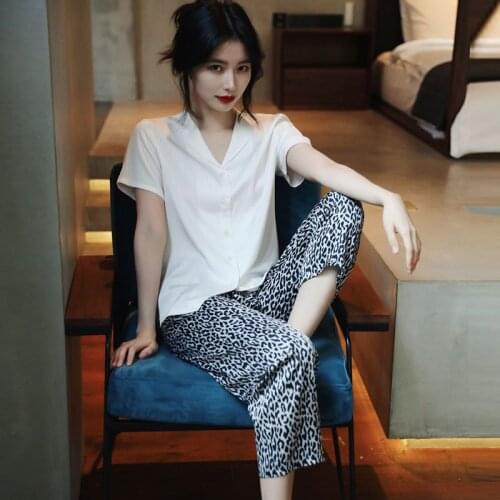 Summer Sleepwear Sleep Set Women 2PCS Pajamas Suit Casual Ice Silk Nightwear Short Sleeve Pyjamas Home Wear Intimate Lingerie