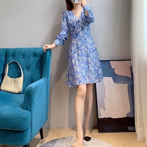 Sky Blue V Neck Belted Full Sleeves Mini Skater New Autumn UK Collections Size 0-5