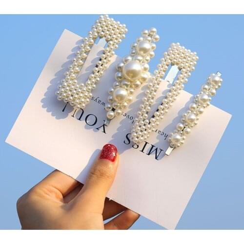 Fashion Imitation Pearl Hair Clips For Women Girls Barrette Pearl Flower Stick Hairpin Geometric Hair Styling Accessories 2020