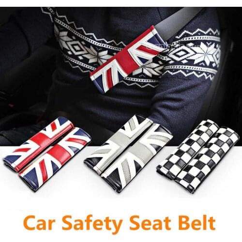 1 Pair Car Safety Seat Belt Covers UK Flag Printed Shoulder Pad Universal PU Leather Seatbelt Protection Accessories