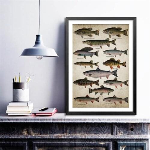 Fishing Angling Wall Art Canvas Posters Prints Breeds Of Fish Painting Freshwater Fish Wall Picture Poster Kraft paper