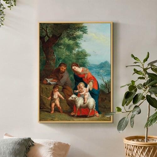 Wall Art Picture Famous Painting The Holy Family And Saint John In The Forest Print and Poster Canvas for Living Room Home Decor
