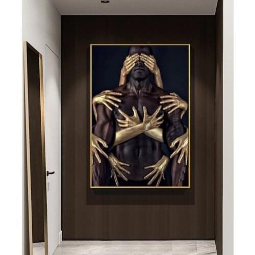 Wall Art HD Printed African Pictures Canvas Home Decor Black Gold Nude Embrace Modular Painting No Frame Cuadros For Living Room