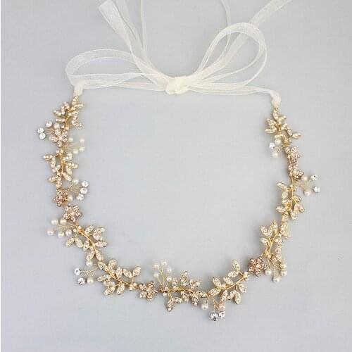 New Gold Branch Wedding Headband Tiara Bridal Pearls Hair Jewelry Accessories Party Prom Headpiece for Women