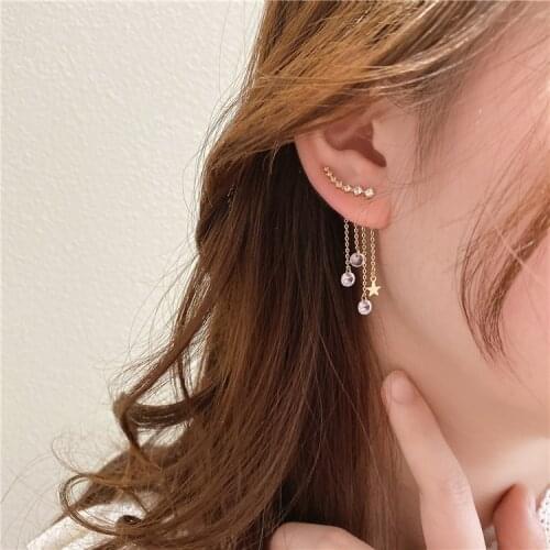 New design fashion jewelry copper inlaid zircon leaf long five-pointed star tassel earrings elegant womens wild earrings