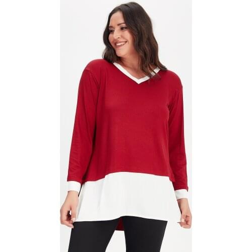 New Season Fashion Plus Size Neck Sleeve White Poplin Detailed Tunic Blouse Natural Viscose Soft Elastic Fabric