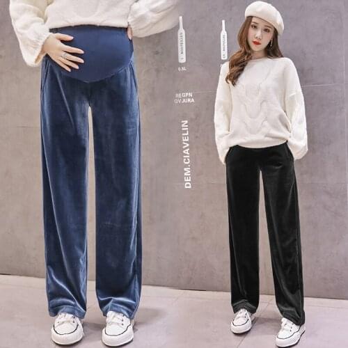 Clothes for Pregnant Women Pregnancy Trousers Autumn Pleuche Maternity Full Long Pants High Waist Adjustable belly Pants