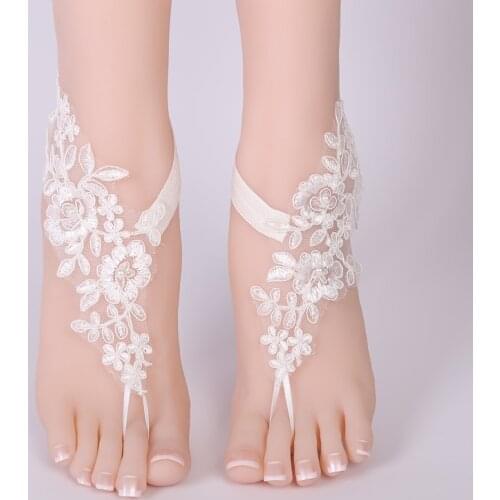 Sexy Wedding Lace Barefoot Sandals Beach Wedding Anklet white Sexy Jewelry Wedding Shoes 2018