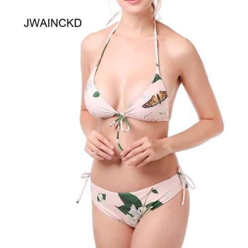 JWAINCKD Sexy 2019 Bikini Set Front Knotted Swimsuit Beach Wear Halter Push Up Swimwear Strap Warp String Bathing Suit Swimming
