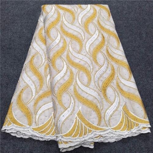 5 yard Swiss lace fabric latest heavy beaded embroidery African 100% cotton fabrics Swiss voile lace popular Dubai style 1L04114