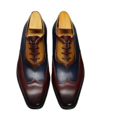 Sipriks Fashion Genuine Lether Mens Shoes Red Brown Navy Blue Yellow Patina Oxfords Dress Shoes Itlaian Formal Tuxedo Social 46