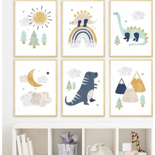 Tyrannosaurus Dinosaur Pine Tree Baby Nursery Wall Art Canvas Painting Nordic Posters And Prints Wall Pictures Kids Room Decor