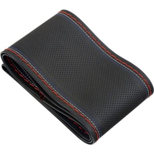 Universal 38cm Diameter Car Steering Wheel Cover Genuine Leather With Soft Anti-Slip Black DIY Braid & Needles Thread