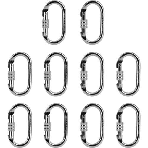 High Quality 25KN 10 Pcs Oval Steel Carabiners Screw Locking for Safety Rock Climbing Rescue Outdoor Camping Equipment Buckles