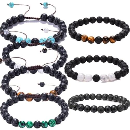 Yingwu Ethnic Adjustable Lava Stone Bracelet Women Natural Black Volcanic Buddha Bead Yoga Aromatherapy Bracelet Jewelry