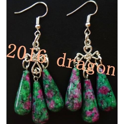 YUTENG Tibetan Silver Cross & Rubys in Fuchsite Teardrop Dangle Drop Earrings KL09